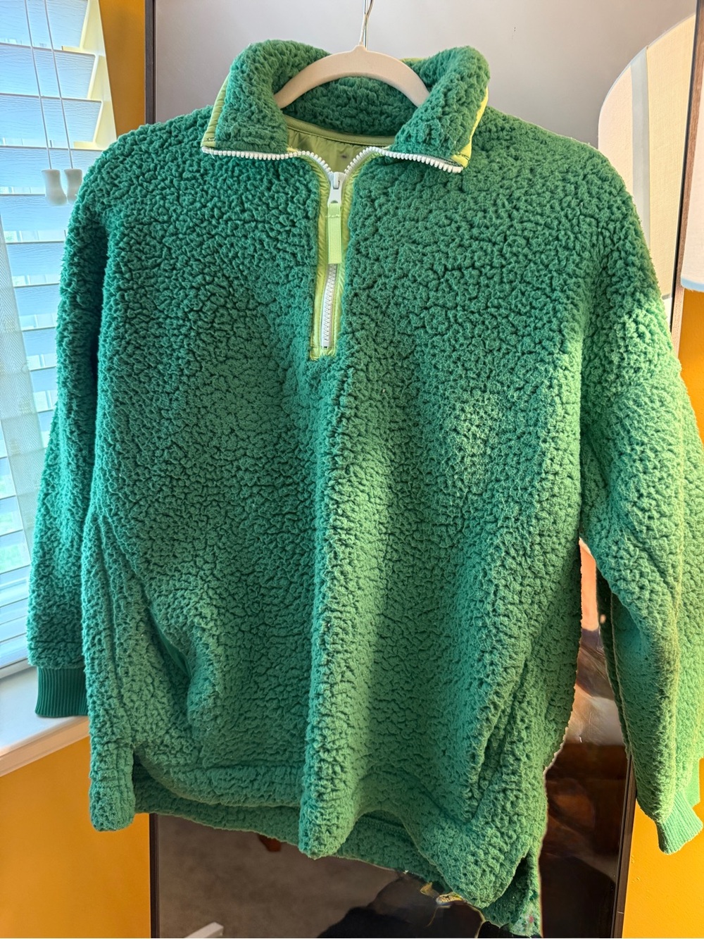 aerie Green Sherpa Zip-Up Pullover
